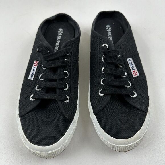 SUPERGA Black Canvas Slip On Mules Slide Sneakers Womens 7.5 Mens 6 Lace Up 2402 - Picture 4 of 12